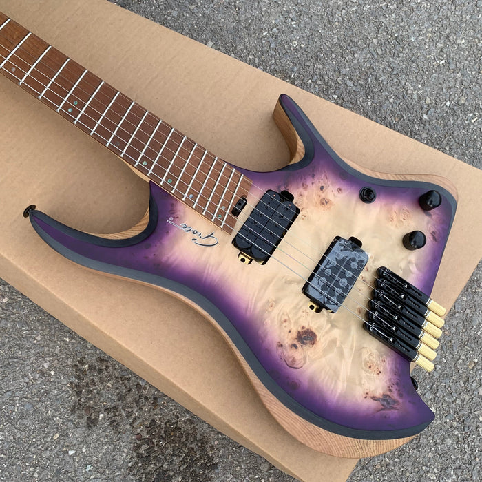 6 Strings Ash Body Headless Electric Guitar with Burl Maple Top (YMZ-235S)