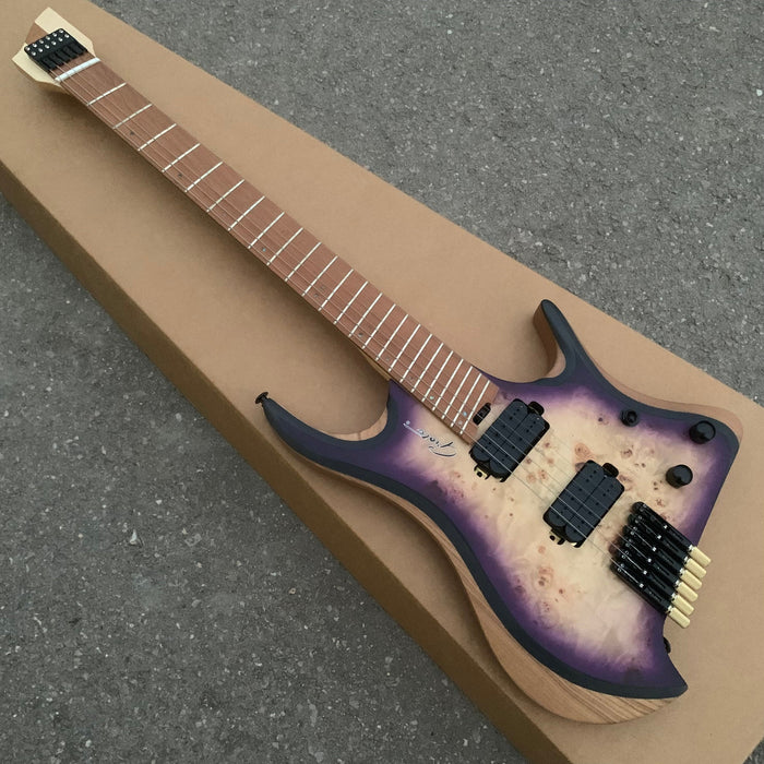 6 Strings Ash Body Headless Electric Guitar with Burl Maple Top (YMZ-235)