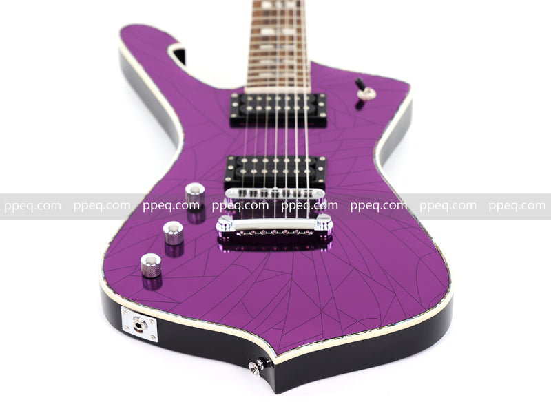 7-String Left-Handed Electric Guitar with Cracked Purple Mirror Top (PIB-125)
