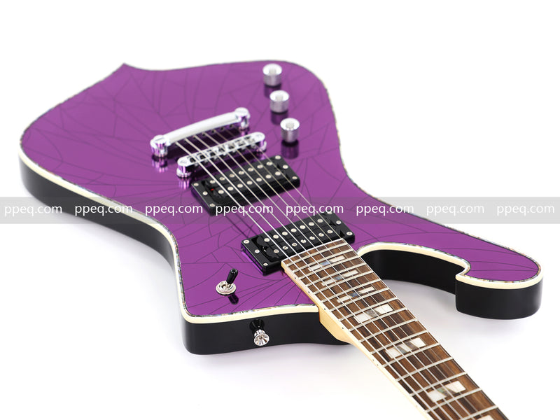 7-String Left-Handed Electric Guitar with Cracked Purple Mirror Top (PIB-125)