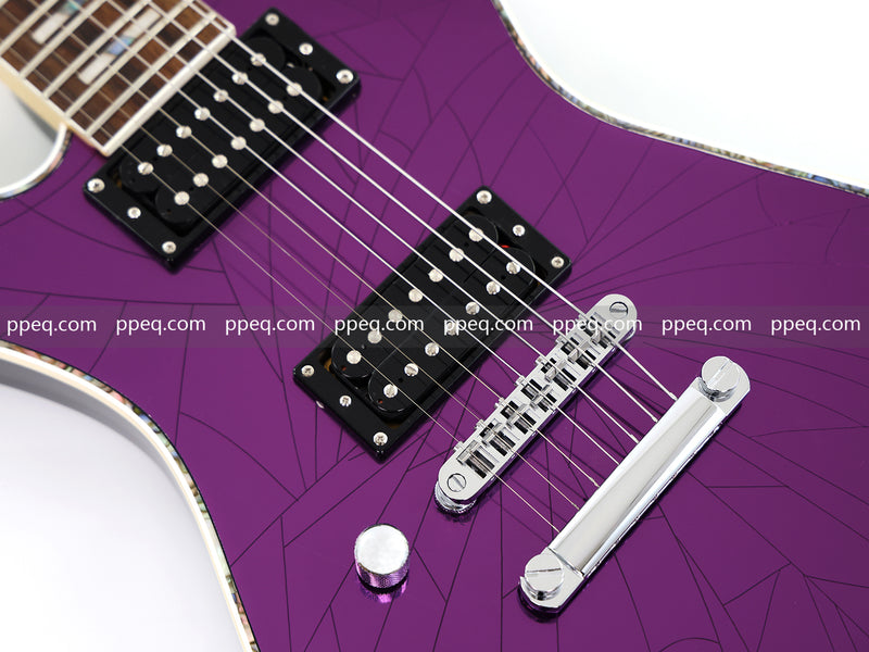 7-String Left-Handed Electric Guitar with Cracked Purple Mirror Top (PIB-125)