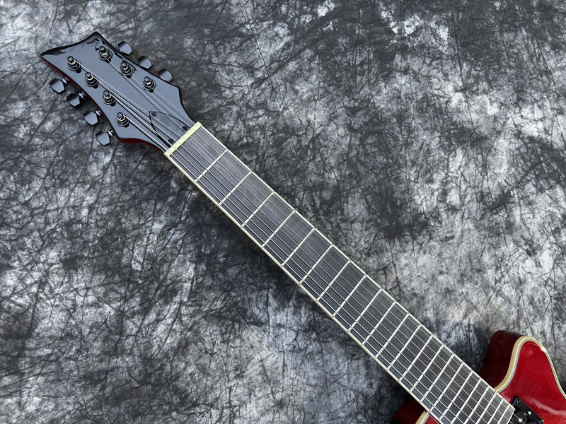 7-String Semi-Hollow Body Electric Guitar with Gloss Cherry Sunburst Finish (YMZ-262)