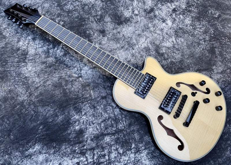 7-String Semi-Hollow Body Electric Guitar with Gloss Natural Finish (YMZ-010X)