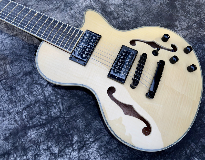 7-String Semi-Hollow Body Electric Guitar with Gloss Natural Finish (YMZ-010X)