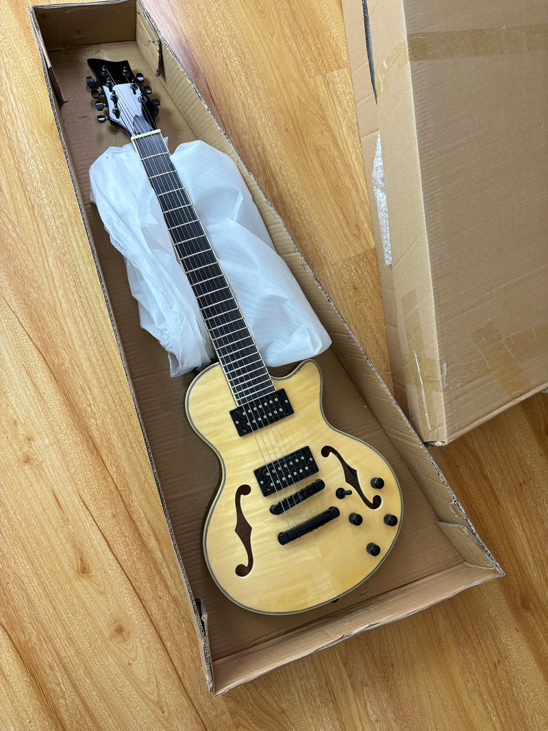 7-String Semi-Hollow Body Electric Guitar with Gloss Natural Finish (YMZ-010)