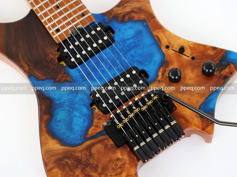 7-String Tapered Neck ResinBurl Body Headless Electric Guitar (PHG-001)