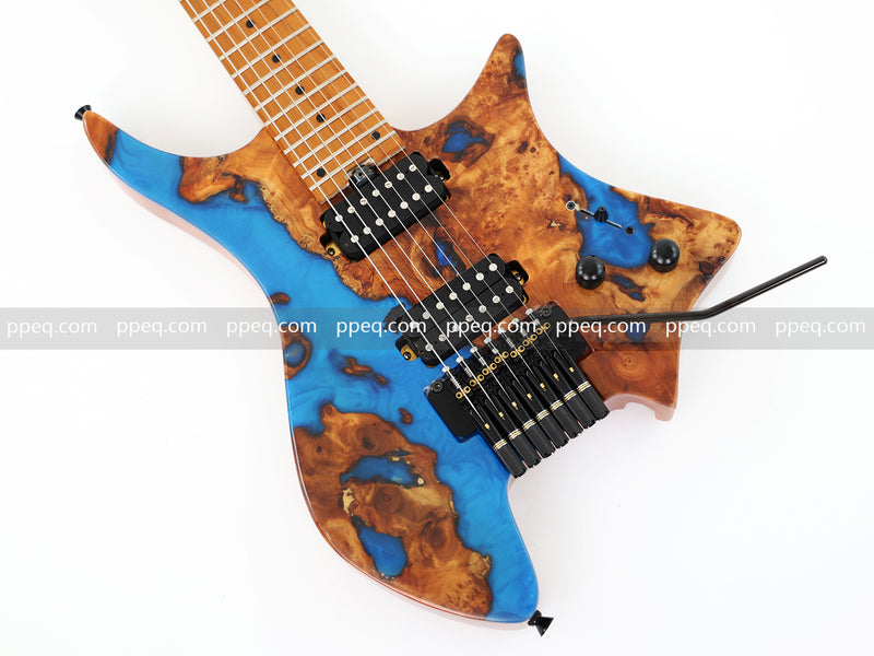 7-String Tapered Neck ResinBurl Body Headless Electric Guitar (PHG-003)