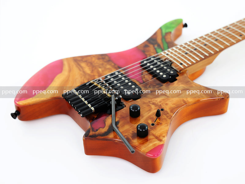 7-String Tapered Neck ResinBurl Body Headless Electric Guitar (PHG-015)