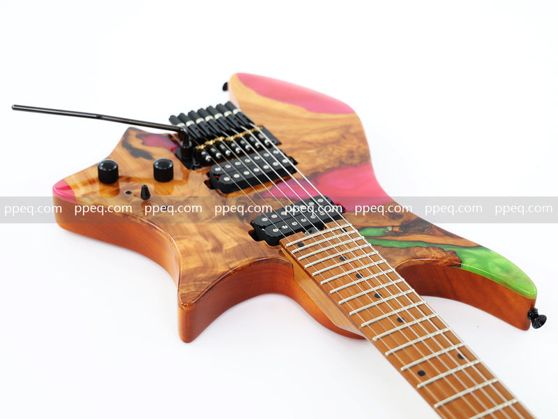 7-String Tapered Neck ResinBurl Body Headless Electric Guitar (PHG-015)
