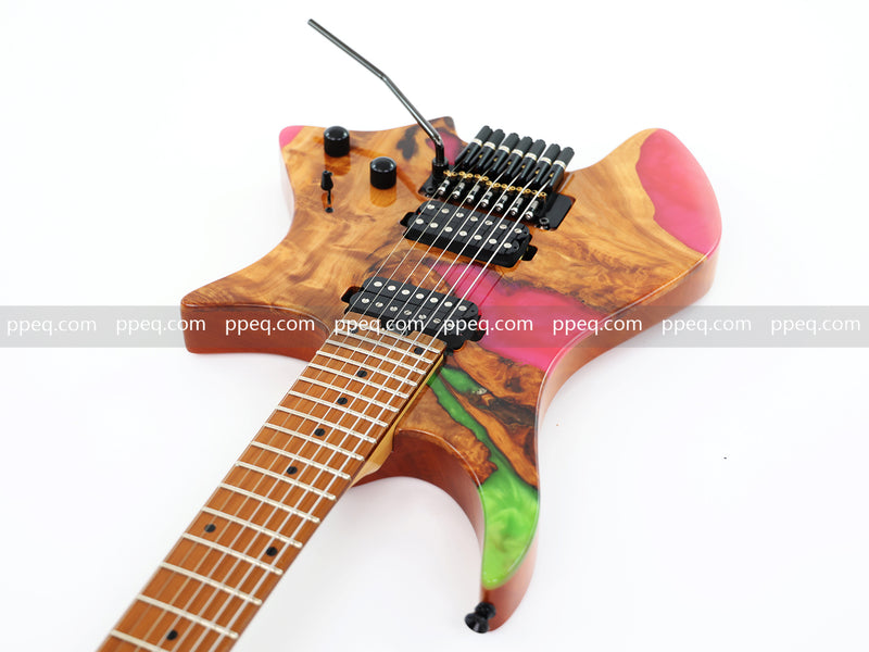7-String Tapered Neck ResinBurl Body Headless Electric Guitar (PHG-015)