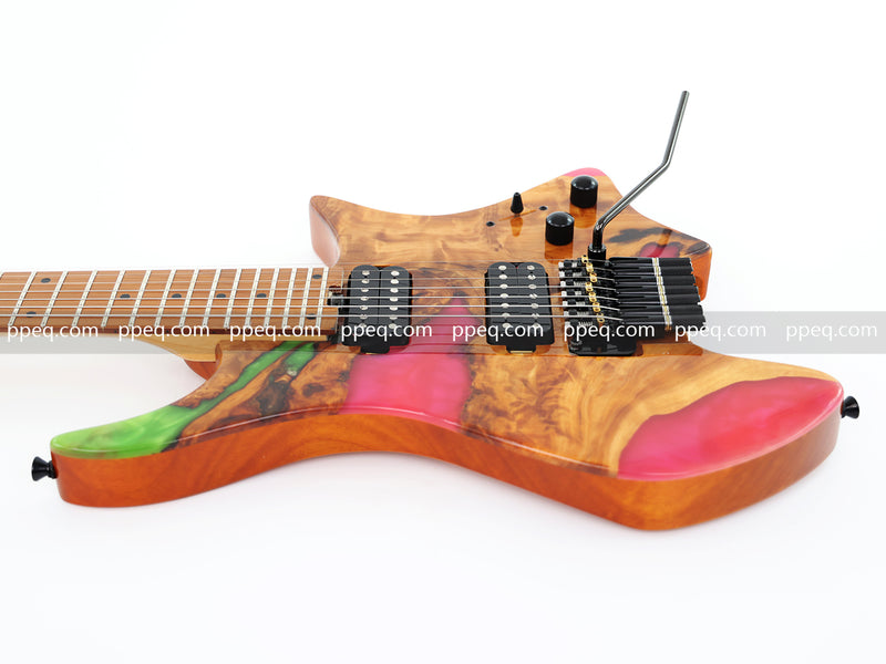 7-String Tapered Neck ResinBurl Body Headless Electric Guitar (PHG-015)