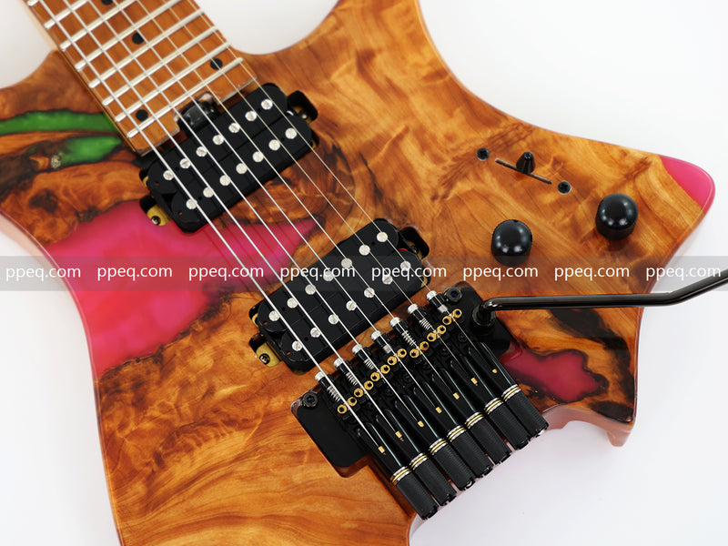 7-String Tapered Neck ResinBurl Body Headless Electric Guitar (PHG-015)