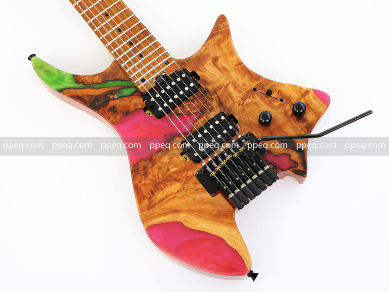 7-String Tapered Neck ResinBurl Body Headless Electric Guitar (PHG-015)