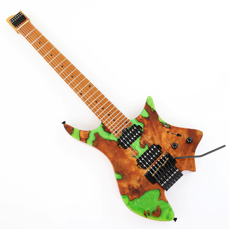 7-String Tapered Neck ResinBurl Body Headless Electric Guitar (PHG-016)