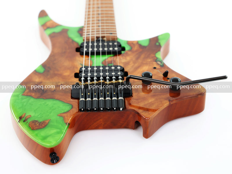 7-String Tapered Neck ResinBurl Body Headless Electric Guitar (PHG-016)