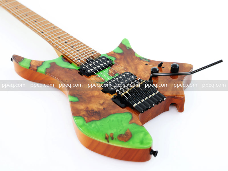 7-String Tapered Neck ResinBurl Body Headless Electric Guitar (PHG-016)