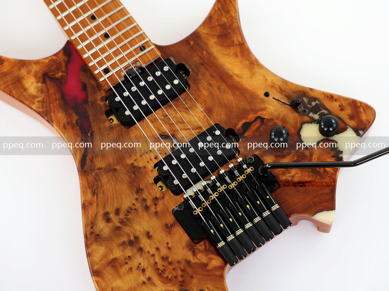7-String Tapered Neck ResinBurl Body Headless Electric Guitar (PHG-017)