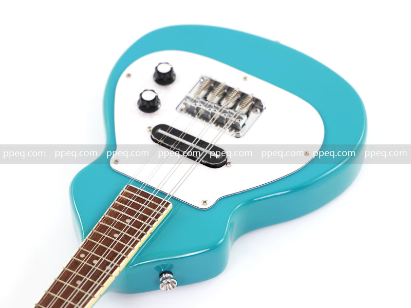 8-String Shorty Solid Body Electric Guitar with Gloss Turquoise Blue Finish (HY-2528)