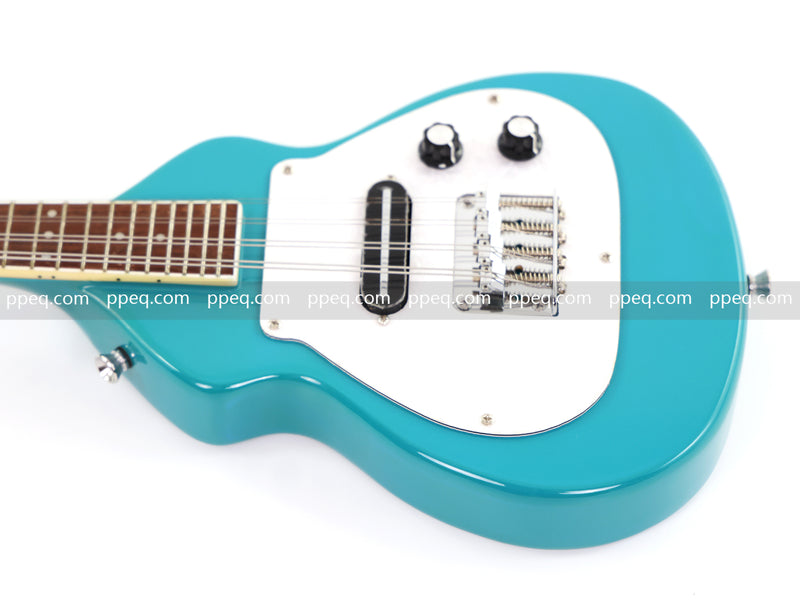 8-String Shorty Solid Body Electric Guitar with Gloss Turquoise Blue Finish (HY-2528)
