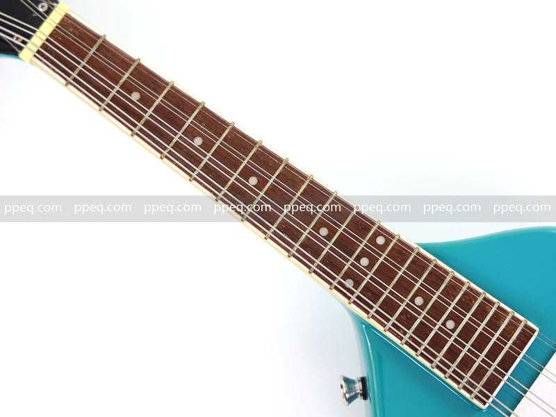 8-String Shorty Solid Body Electric Guitar with Gloss Turquoise Blue Finish (HY-2528)