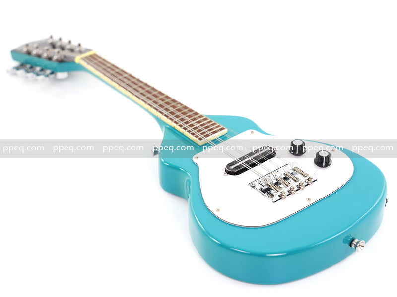 8-String Shorty Solid Body Electric Guitar with Gloss Turquoise Blue Finish (HY-2528)
