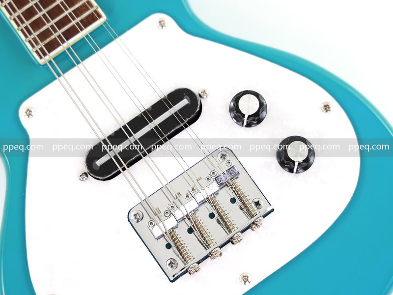 8-String Shorty Solid Body Electric Guitar with Gloss Turquoise Blue Finish (HY-2528)