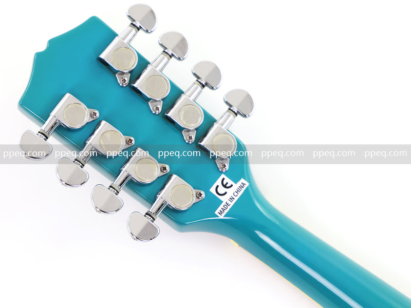 8-String Shorty Solid Body Electric Guitar with Gloss Turquoise Blue Finish (HY-2528)