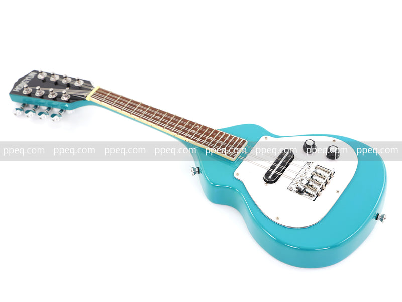 8-String Shorty Solid Body Electric Guitar with Gloss Turquoise Blue Finish (HY-2528)