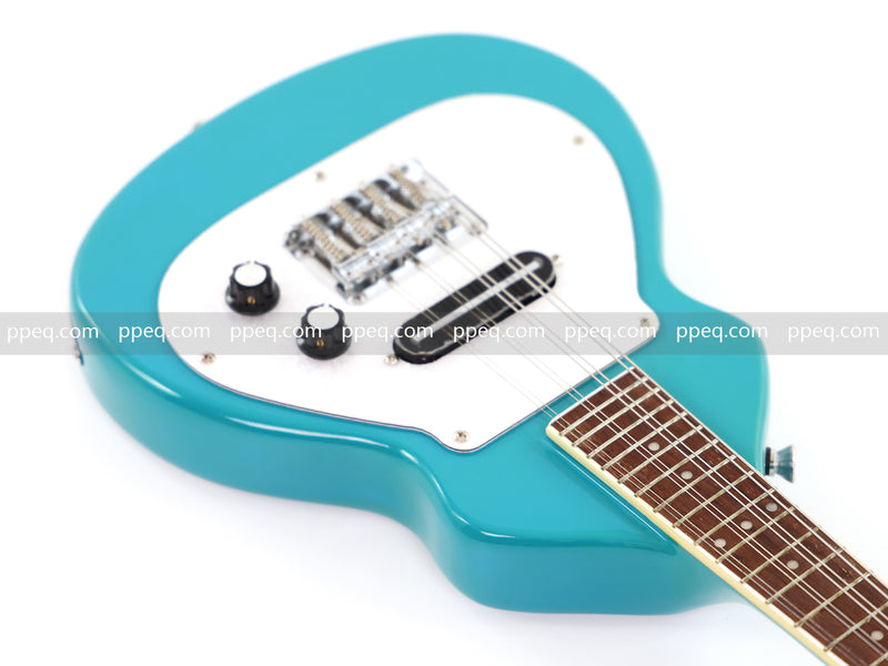 8-String Shorty Solid Body Electric Guitar with Gloss Turquoise Blue Finish (HY-2528)