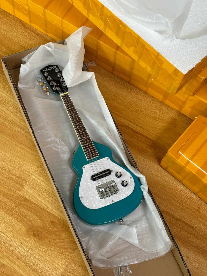 8-String Shorty Solid Body Electric Guitar with Gloss Turquoise Blue Finish (HY-2528)