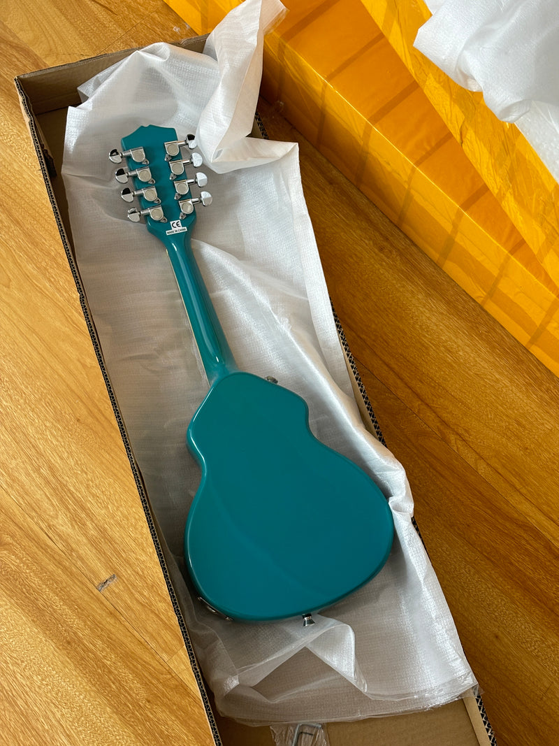 8-String Shorty Solid Body Electric Guitar with Gloss Turquoise Blue Finish (HY-2528)