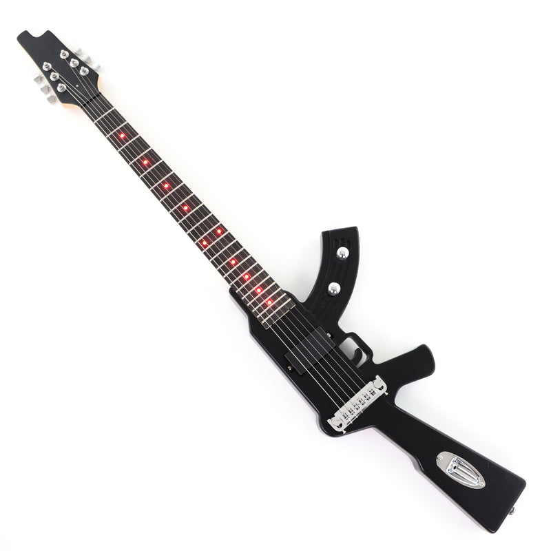 Black AK-47 Gun Shaped Electric Guitar with Red LED Fingerboard Light (PAK-47)