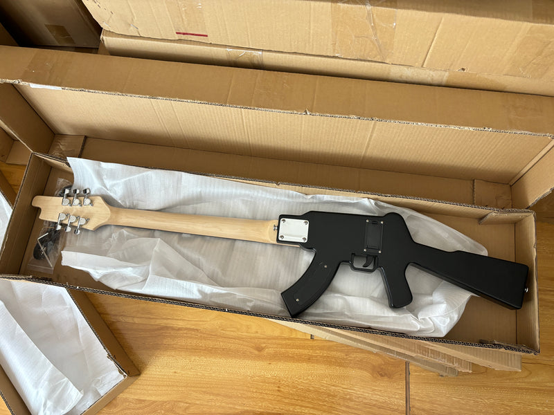 Black AK-47 Gun Shaped Electric Guitar with Red LED Fingerboard Light (PAK-47)