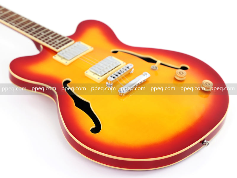 Cherry Red-Orange Sunburst Semi-Hollow Body Electric Guitar with Gloss Finish (HY-2511)