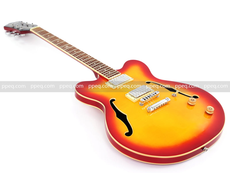 Cherry Red-Orange Sunburst Semi-Hollow Body Electric Guitar with Gloss Finish (HY-2511)