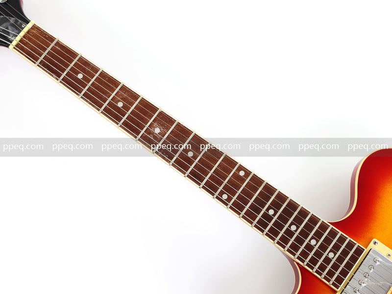 Cherry Red-Orange Sunburst Semi-Hollow Body Electric Guitar with Gloss Finish (HY-2511)