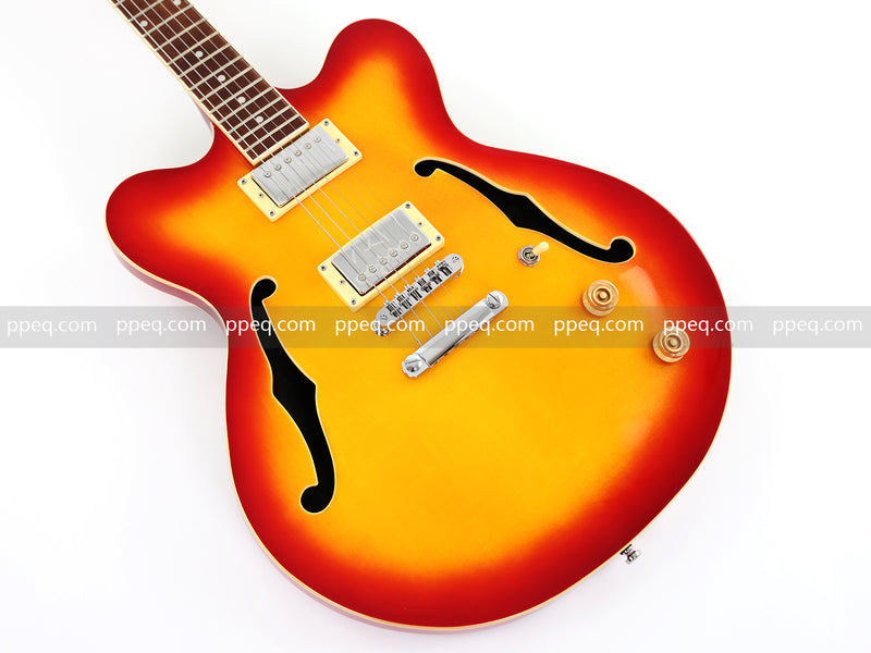 Cherry Red-Orange Sunburst Semi-Hollow Body Electric Guitar with Gloss Finish (HY-2511)