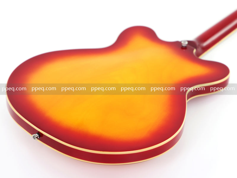 Cherry Red-Orange Sunburst Semi-Hollow Body Electric Guitar with Gloss Finish (HY-2511)