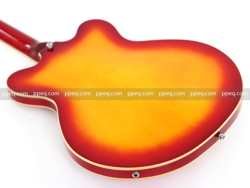 Cherry Red-Orange Sunburst Semi-Hollow Body Electric Guitar with Gloss Finish (HY-2511)