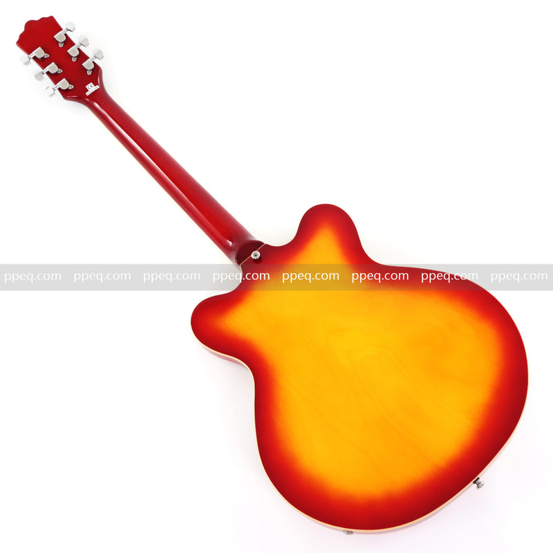 Cherry Red-Orange Sunburst Semi-Hollow Body Electric Guitar with Gloss Finish (HY-2511)