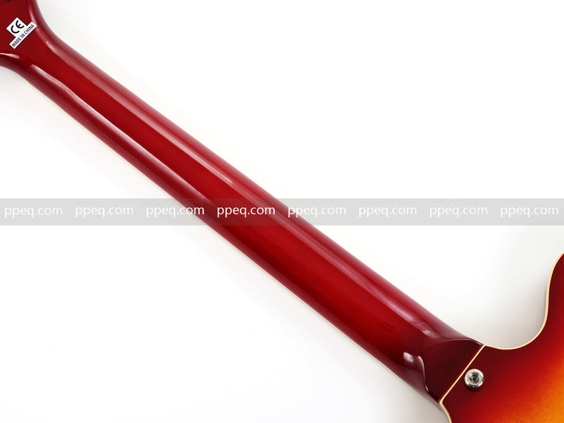 Cherry Red-Orange Sunburst Semi-Hollow Body Electric Guitar with Gloss Finish (HY-2511)