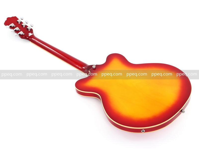 Cherry Red-Orange Sunburst Semi-Hollow Body Electric Guitar with Gloss Finish (HY-2511)