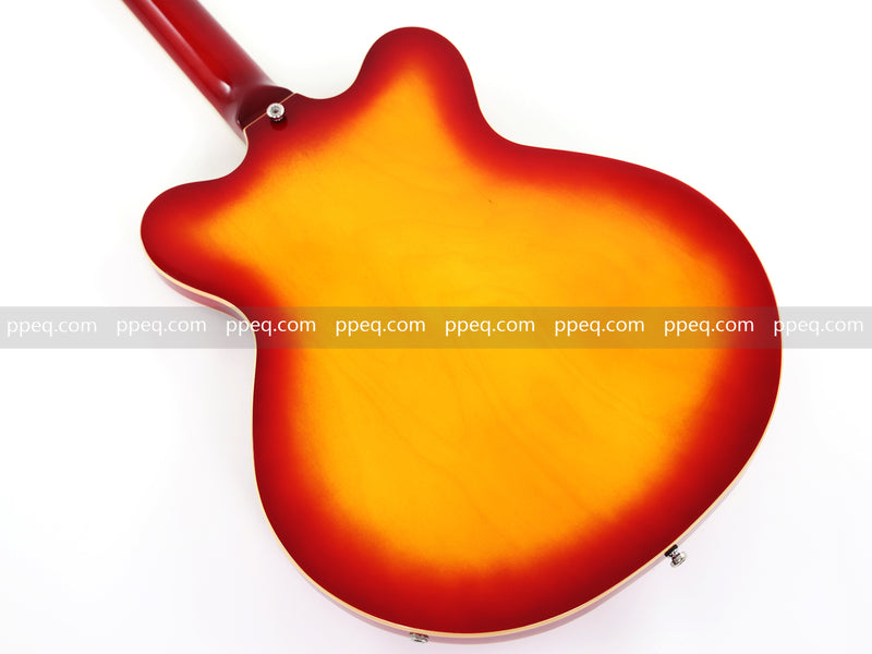 Cherry Red-Orange Sunburst Semi-Hollow Body Electric Guitar with Gloss Finish (HY-2511)