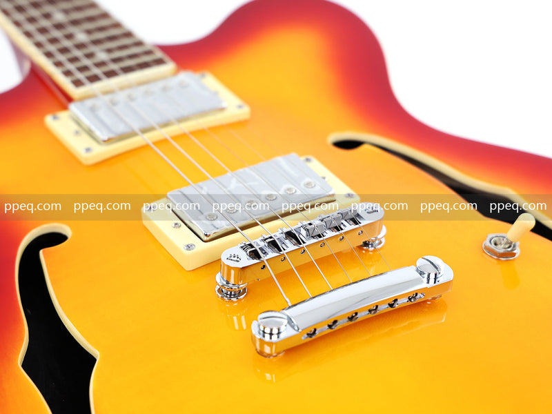 Cherry Red-Orange Sunburst Semi-Hollow Body Electric Guitar with Gloss Finish (HY-2511)