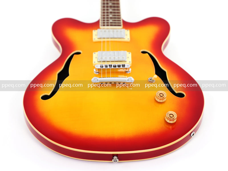 Cherry Red-Orange Sunburst Semi-Hollow Body Electric Guitar with Gloss Finish (HY-2511)