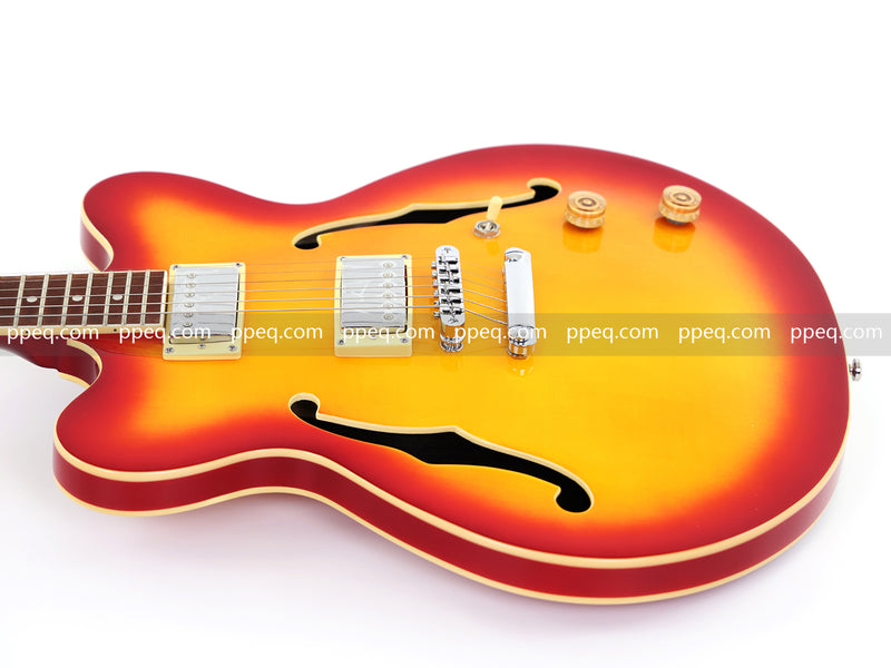 Cherry Red-Orange Sunburst Semi-Hollow Body Electric Guitar with Gloss Finish (HY-2511)