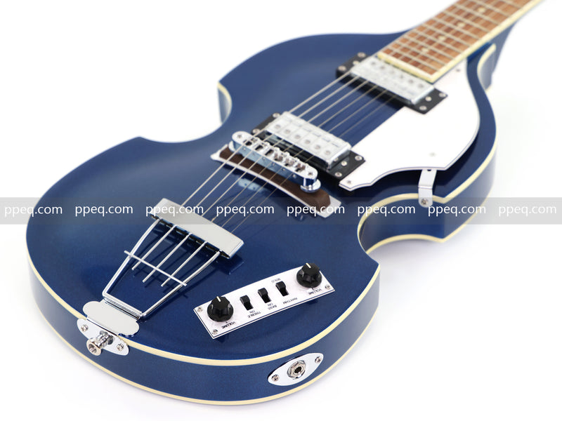 Dark Blue Violin-Shaped Semi-Hollow Body Electric Guitar with Gloss Metallic Finish (HY-2513)
