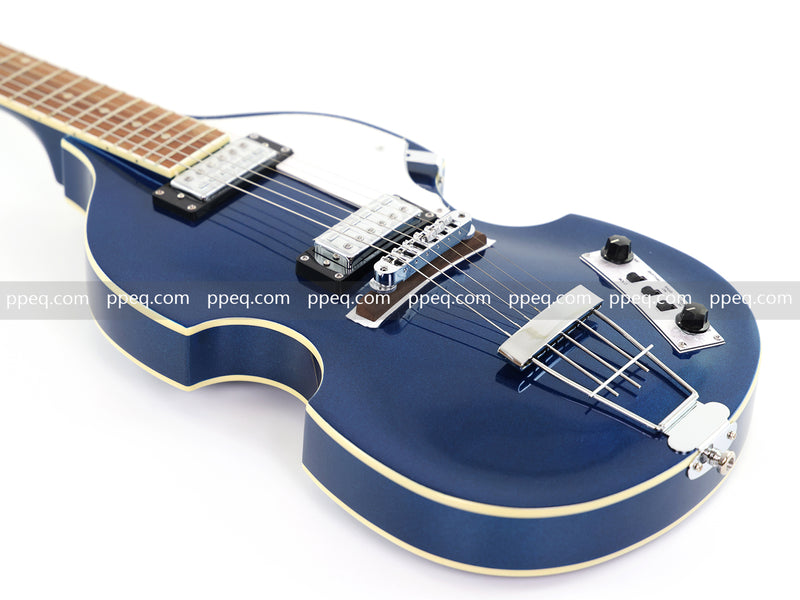 Dark Blue Violin-Shaped Semi-Hollow Body Electric Guitar with Gloss Metallic Finish (HY-2513)