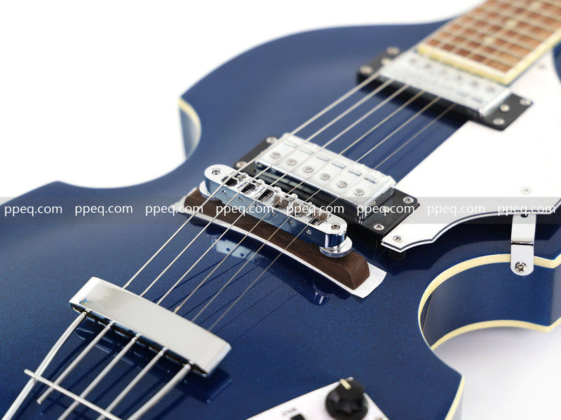 Dark Blue Violin-Shaped Semi-Hollow Body Electric Guitar with Gloss Metallic Finish (HY-2513)