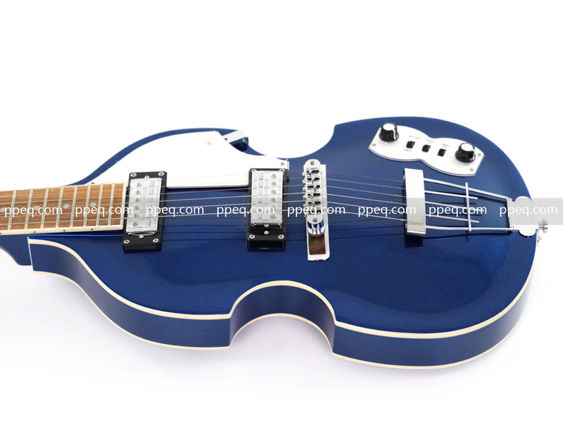 Dark Blue Violin-Shaped Semi-Hollow Body Electric Guitar with Gloss Metallic Finish (HY-2517)